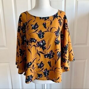 Isla Maude Mustard Yellow Floral Top Blouse